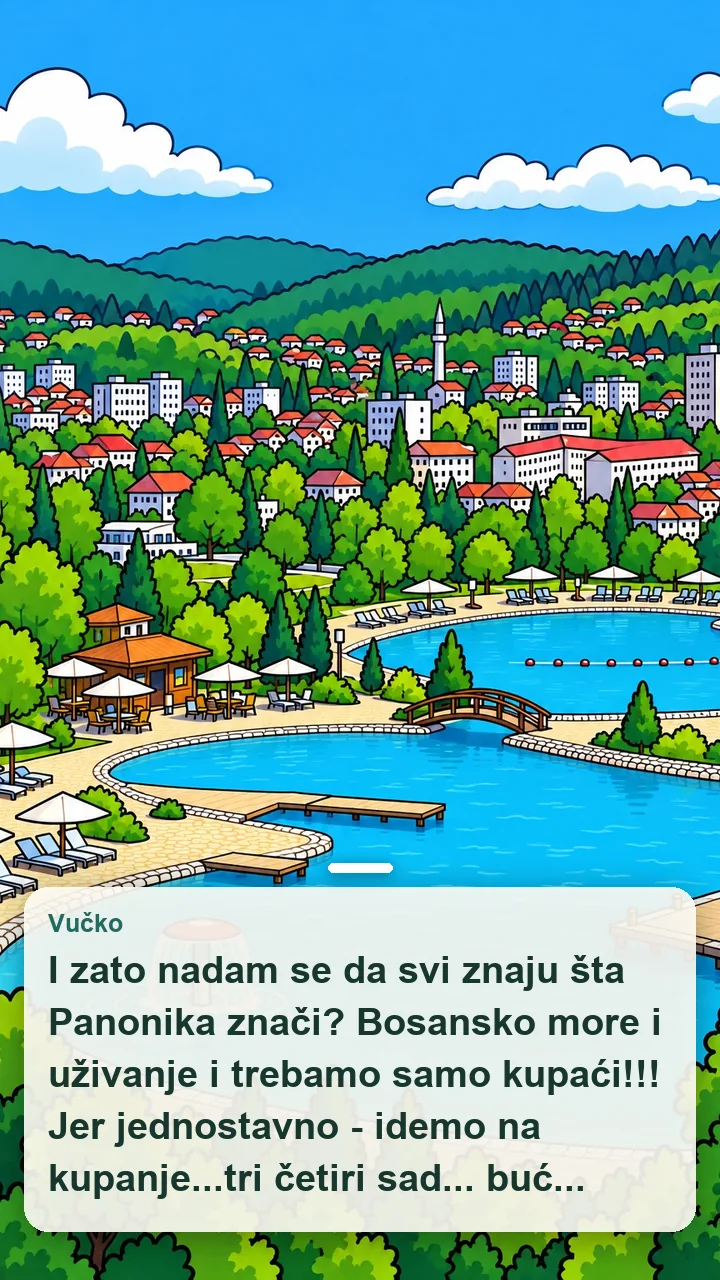 Stranica iz slikovnice Srcem Bosne: Vučko govori o Panonici u Tuzli.
